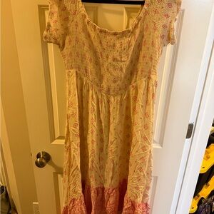 Torrid Cream and Pink Smocked Dress